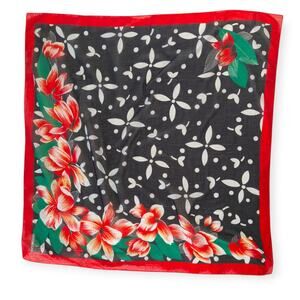 Vintage Albert Nipon Red Hibiscus Design Cotton 32” Square Scarf Made in Japan